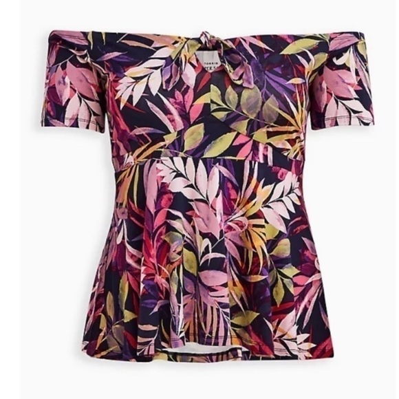 Torrid Super Soft Knits Off Shoulder Tropical Top Size 1X - Picture 1 of 9